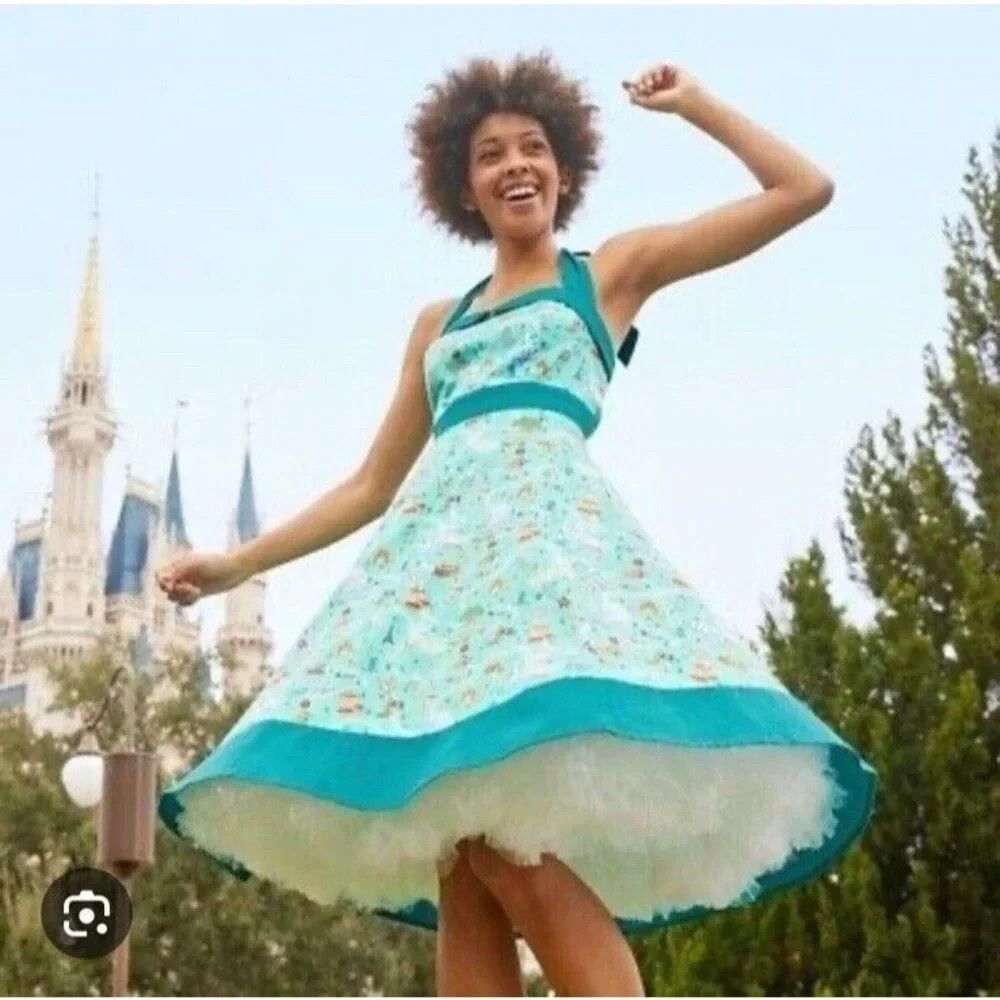 Disney Parks The Dress Shop Park Life Icons Teal Halter Dress Size Large